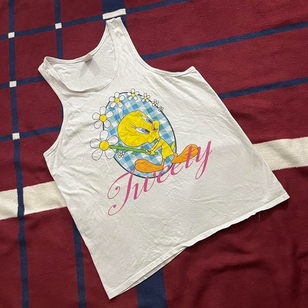 Vtg 90s Looney Tunes Tweety bird tank top flower Ones size fits all